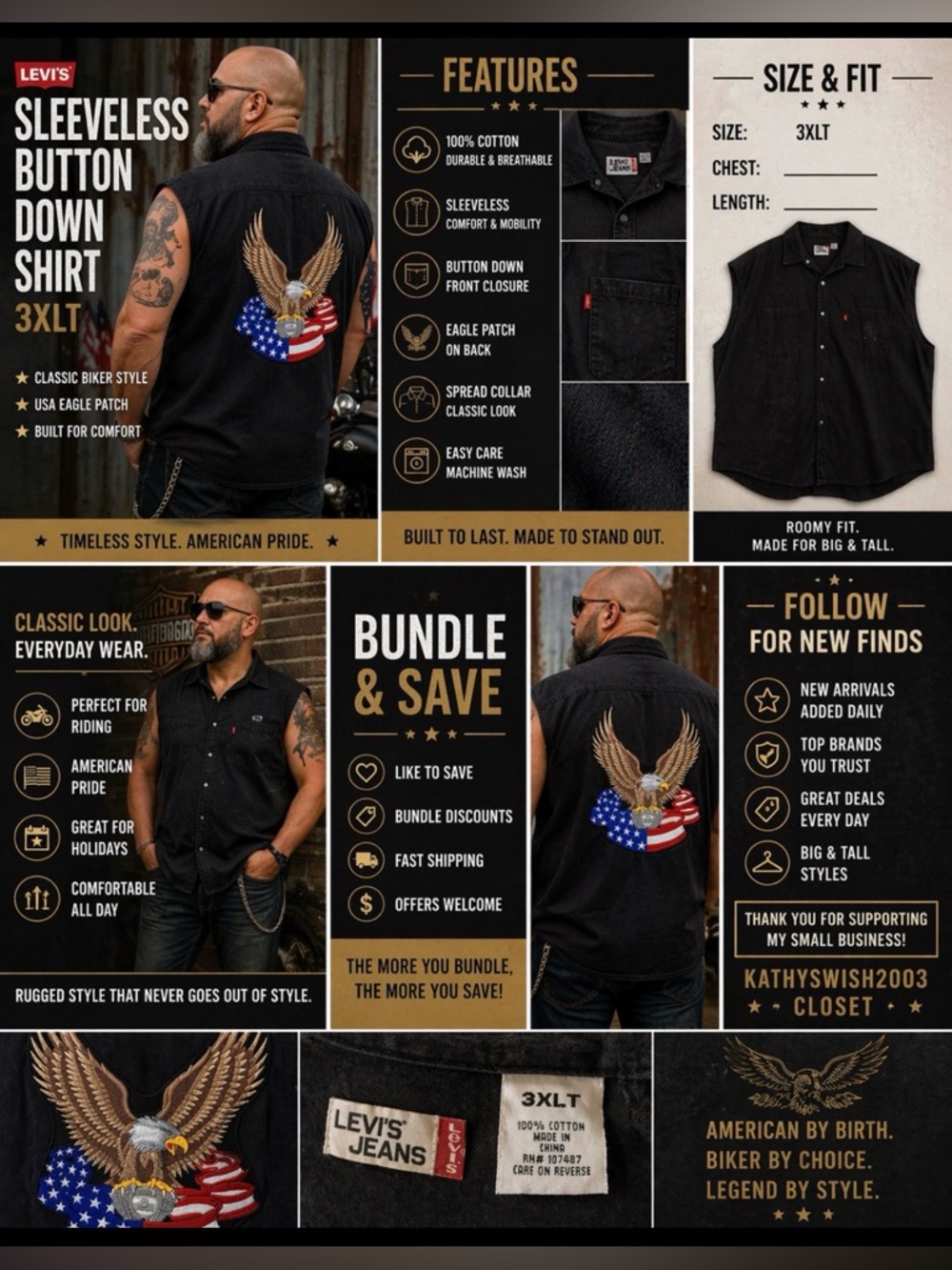 Levi’s Black Sleeveless Button Down 3XLT Shirt